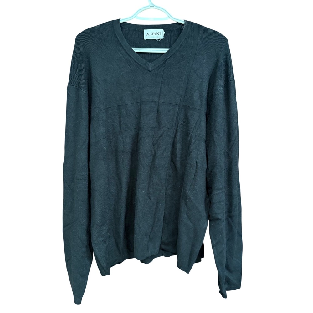 Alfani Mens Black V-Neck Sweater Long‎ Sleeve Dress Casual Pullover
